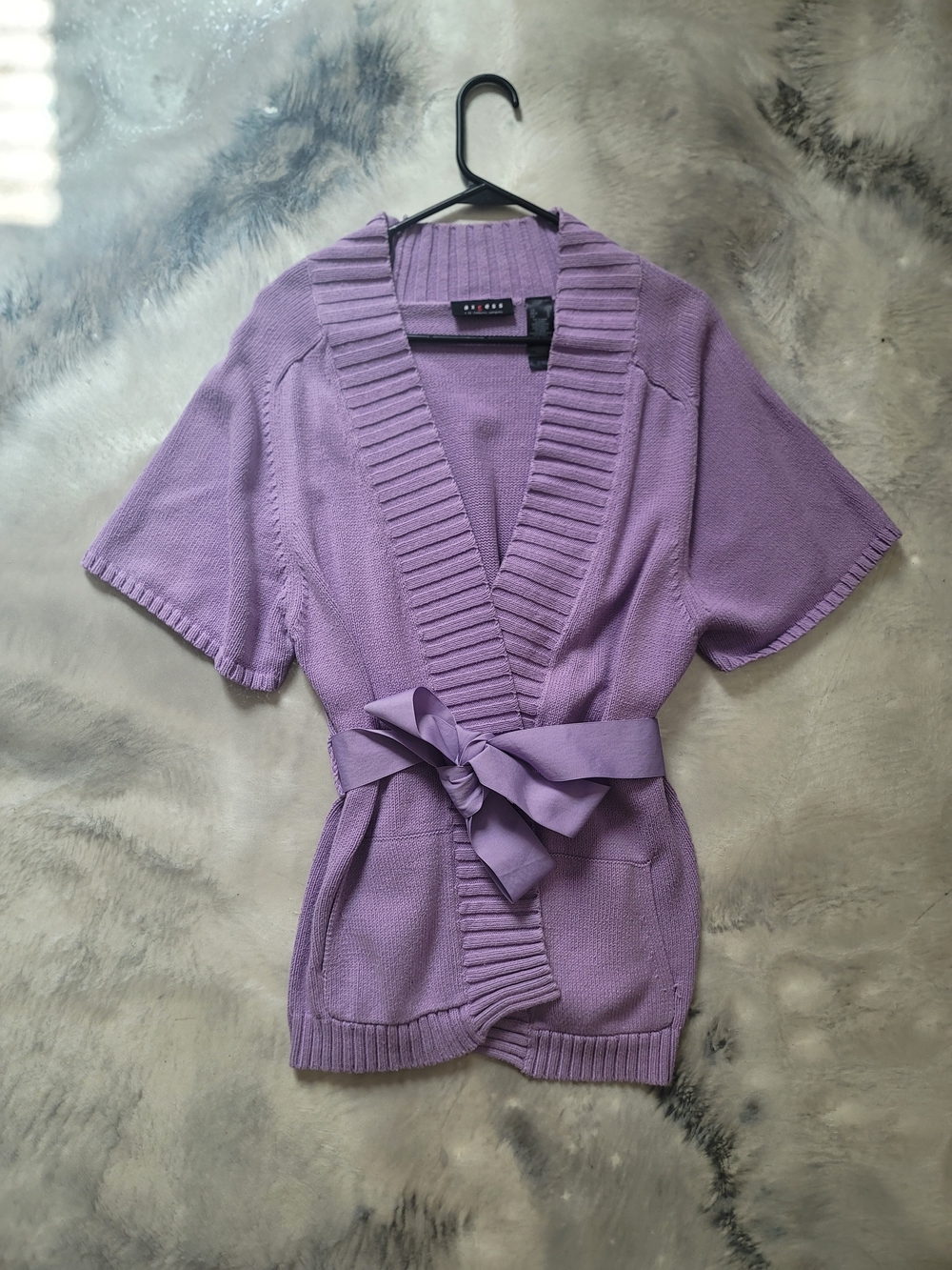 Axcess Lilac Short-Sleeve Wrap Cardigan with Self-Tie Belt